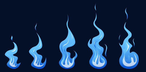 Blue flame. Fire animation sprites. Animation for game or cartoon. Vector illustration