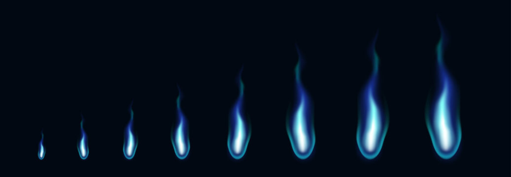 Blue fire animation sprites. Animation for a game or cartoon. Vector illustration. Flat bonfire 