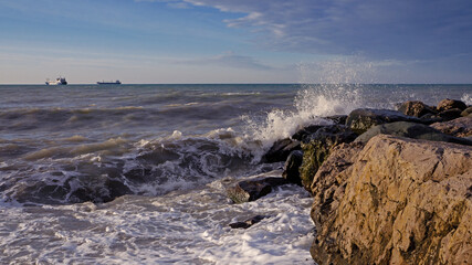 Rocky coast in Tuapse bay, Black sea.