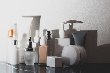 background, cosmetic makeup bottle lotion cream product with beauty fashion skincare healthcare mockup