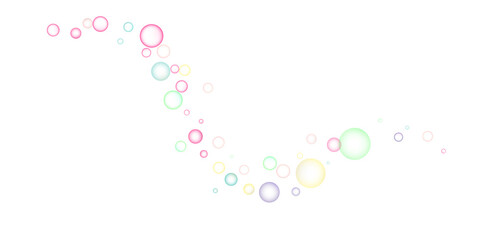 Soapy bright multicolored bubbles fly randomly on a white background. Vector illustration