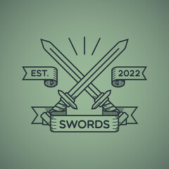 Crossed swords logo with simple line art style