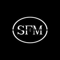 SFM letter logo design with black background in illustrator, vector logo modern alphabet font overlap style. calligraphy designs for logo, Poster, Invitation, etc.	