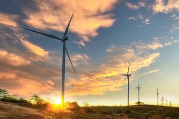 Fototapeta premium wind turbines or windmills farm field and mountain hill in Phetchabun, Thailand.