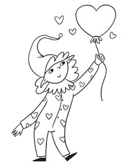 Valentines day coloring page. Funny angel illustration. Valentine day art.