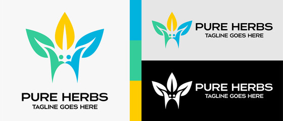logo design template for health or herbal medicine, leaf icon and people icon. vector illustration