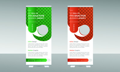 New business roll up banner design. Vertical roll-up template, banner stand, or flag design layout.
Abstract modern stand banner template design. Abstract, vertical.