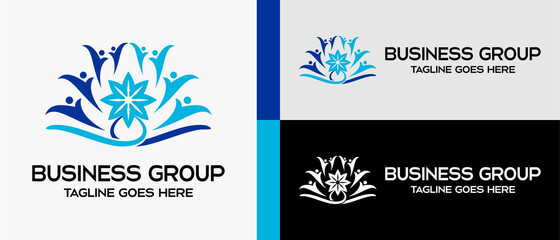 logo design template for business or group, people and flower icon. vector illustration