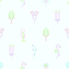 Abstract Doodle Seamless Pattern Plants Branch Botanic Leaf Leaves Herb Nature Background Decoration Vector Design Style For Prints Textiles, Clothing, Gift Wrap, Wallpaper, Pastel