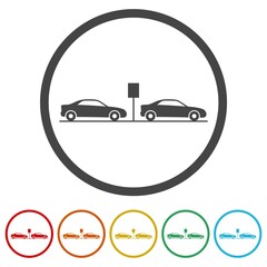 Car parking icon isolated on white background, color set