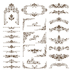 Ornamental design lace borders and corners Vector set art deco floral ornaments elements