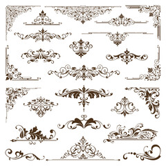 Ornamental design lace borders and corners Vector set art deco floral ornaments elements