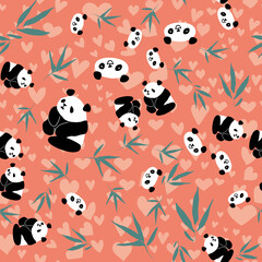 Panda Bamboo Heart Seamless Pattern