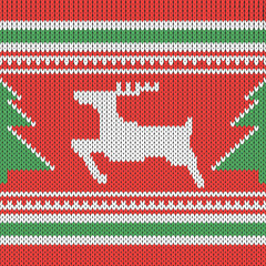 Christmas Knit Print. Scandinavian Red Knitted Border. Sweater Ugly Frame. Holiday Square Ornament. Festive Crochet.