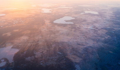 Aerial view of lake land in the morning