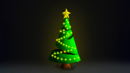 Christmas tree with lights and a star. New Year 2022. An unusual Christmas tree.