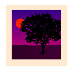 tree with purple sky landscape