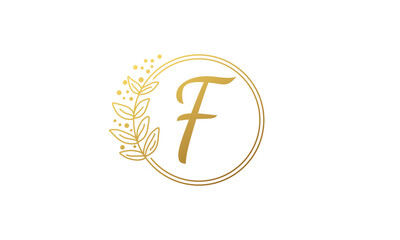 luxury letter f logo with leaf design template