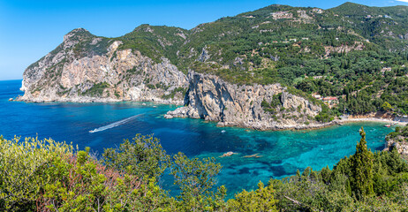 Fototapeta premium Paleokastritsa beach in the Island of Corfu Ionian Islands Greece, Europe