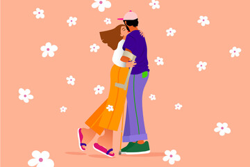 couple hugs and is in love. woman hugging a man with disability