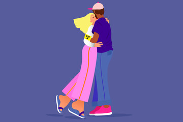 couple hugs and is in love. Blind woman hugging a man