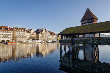 Lucerne panorama view with Chapel Bridge