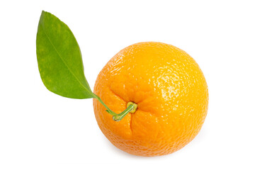 Organic Fresh Raw Grapefruit with green leaf, isolated on white background with clipping path