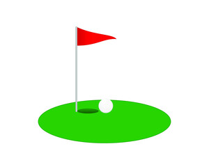 golf flag with hole and ball isolated on a white background