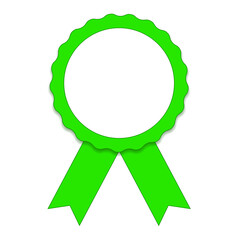 Green Blank badge seal with ribbons isolated on a white background