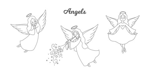 Three different linear angels illustrations