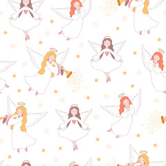 Angels pattern with different pose and stars