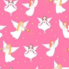 Angels pattern with pink background