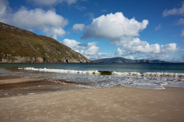 Fototapeta na wymiar Keem Bay is a sandy beach near the village of Dooagh on Achill Island, County Mayo in Ireland. Keem Bay is a Blue Flag beach, which means, that there are lifeguards during the summer.