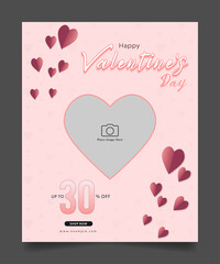 Fototapeta na wymiar happy valentine's day sale facebook poster or web banner template with heart