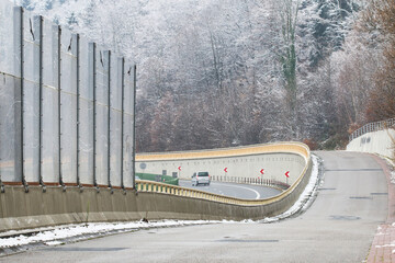 MYSLENICE,POLAND - NOVEMBER 29, 2020: Sound barriers along a noisy highway.
