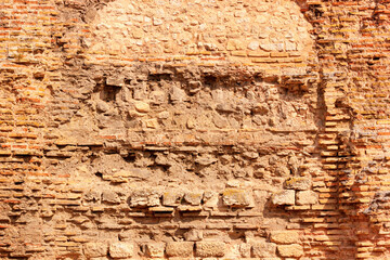 Weathered antique wall, ancient roman brick masonry, horizontal grunge background, Varna, the Black...