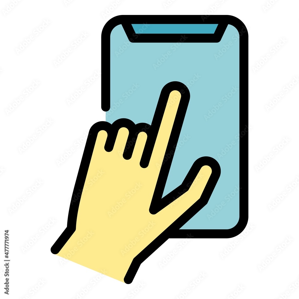 Poster setting up of smartphone icon. outline setting up of smartphone vector icon color flat isolated