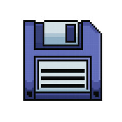 Pixel art floppy disk icon for 8bit game on white background.