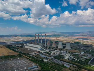 Charcoal electric power station is a 550-megawatt coal-fired power station in Ptolemaida, Macedonia, Greece. - obrazy, fototapety, plakaty