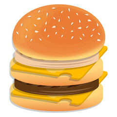 Double burger with cheese concept chicken and beef meat fast food vector illustration