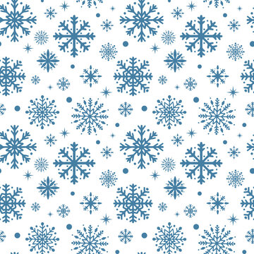 Winter seamless pattern. Blue snowflakes vector background. Easy to edit template for wrapping paper, fabric, wallpaper, etc