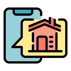 Phone house search icon. Outline phone house search vector icon color flat isolated