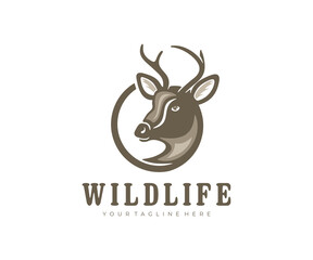 Deer with horns, deer head, animal and nature, logo design. Hunting, hunt, wildlife, vector design and illustration © artsterdam