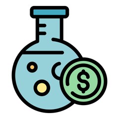 Flask dollar icon. Outline flask dollar vector icon color flat isolated