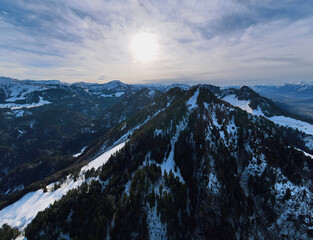 Aerial view of the Vorarlberg Alps. West Austria.