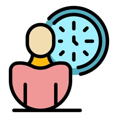 Worker time icon. Outline worker time vector icon color flat isolated