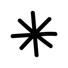 Doodle cute winter snowflake, black isolated icon on white background