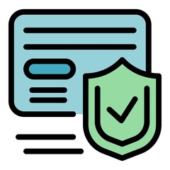 Secured credit card icon. Outline secured credit card vector icon color flat isolated