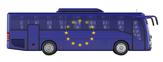 Bus travel in the European Union, European bus tours, concept. 3D rendering © alexlmx