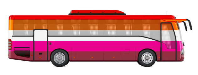 Bus with lesbian flag. 3D rendering